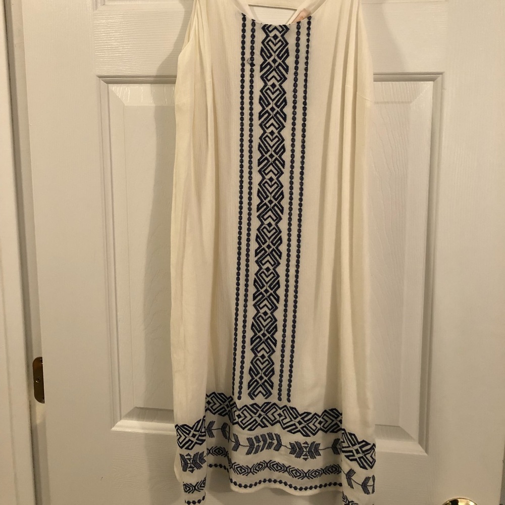 Cream and Navy embroidered dress